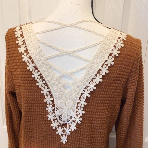 B Famous #USA Womens Long Brown Boho Crocheted Cardigan Sweater Choose Size - Picture 6 of 8